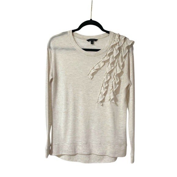 Banana Republic Women’s Sweater Lightweight Ruffle Trim Long Sleeve Cream Size M - Picture 10 of 10